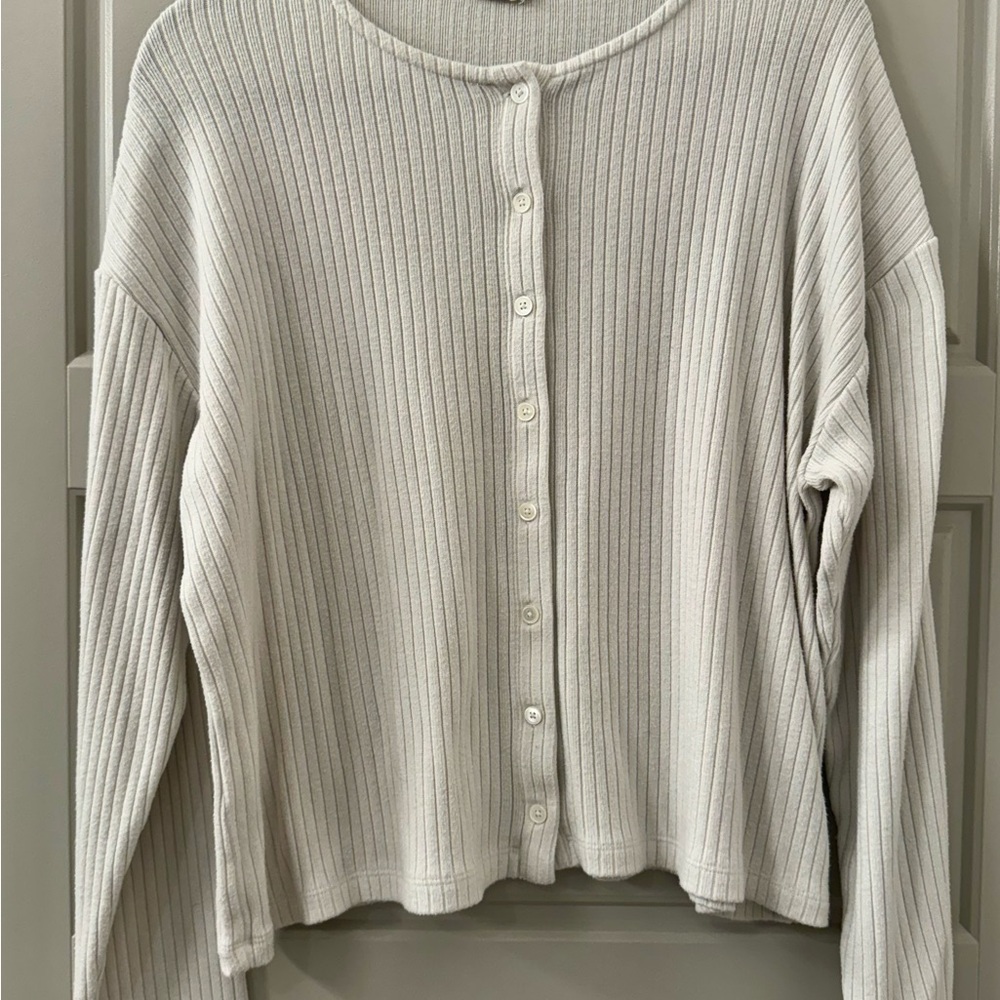 Madewell Ribbed Button-Up Cardigan - Light Gray